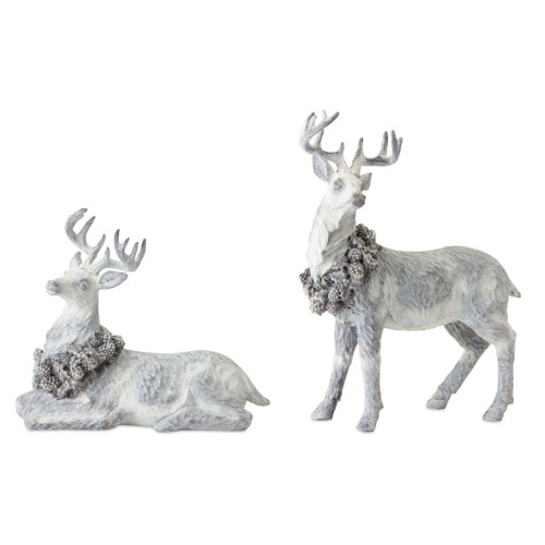 Set of 4 White Deer with Pine Cones Christmas Tabletop Figurines 11.75"