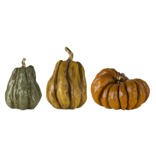 Set of 3 Orange and Green Pumpkin Harvest Tabletop Decors 11.5"