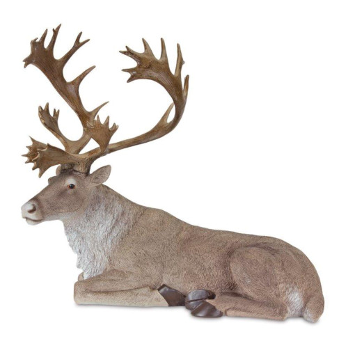 25" Pale Brown and White Sitting Caribou Statue Christmas Decor