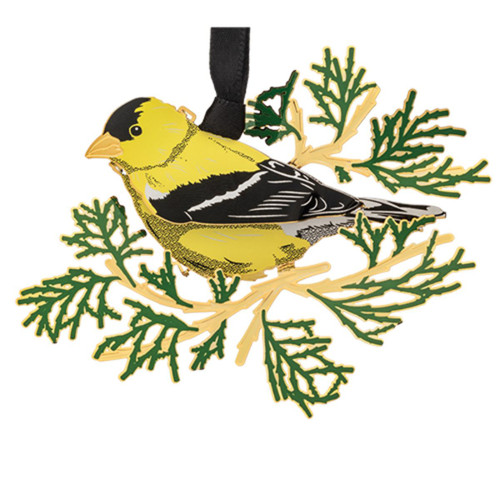 3" Warm and Vibrant Brass "Goldfinch" Decorative Christmas Ornament