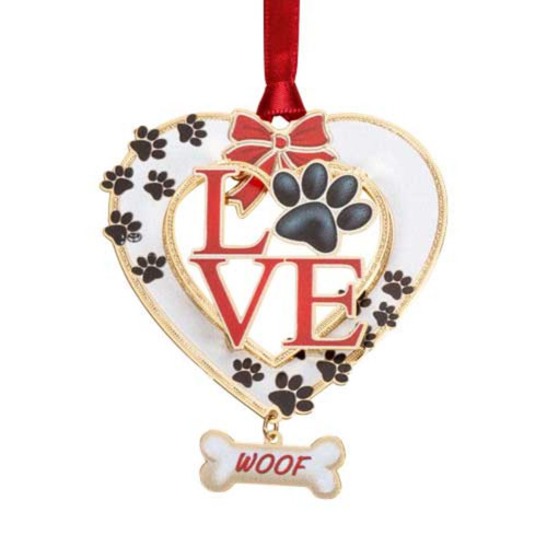 2.75" Warm and Vibrant Brass "Dog Love" Decorative Christmas Ornament