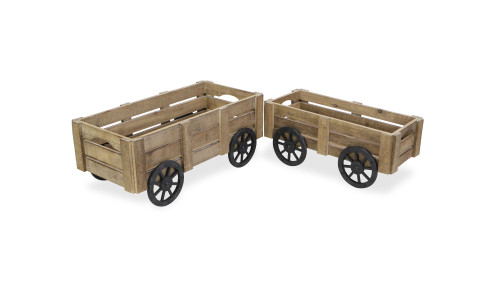 Set of 2 Brown and Black Handmade Storage Crates with Wheels 23.75"