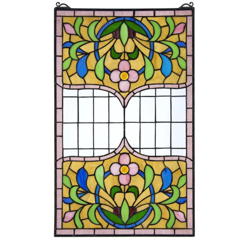 25" Yellow and Blue Tiffany Eaton Place Stained Glass Window