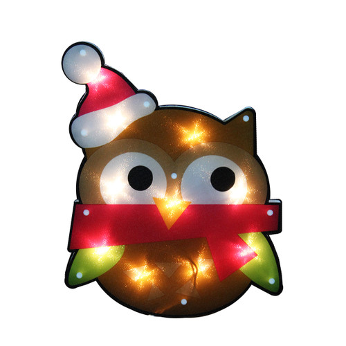 15" Red and Brown Lighted Shimmering Owl Christmas Window Silhouette