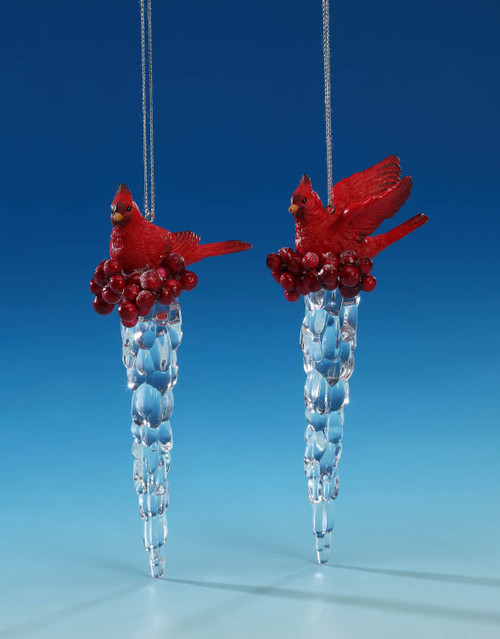 Pack of 4 Clear and Red Cardinal Icicle Christmas Ornaments 5.75"