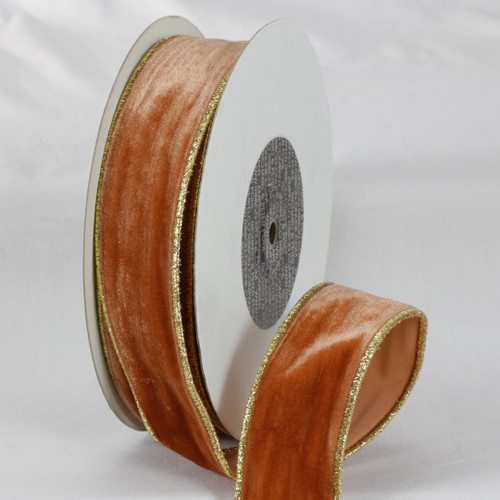 Amber Brown and Gold Colored Woven Edge Soft Velvet Ribbon 2" x 20 Yards