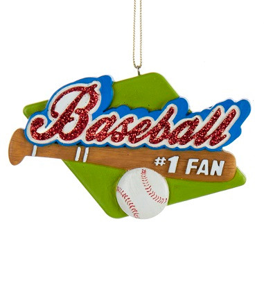 4" Red Glitter #1 Baseball Fan Sports Christmas Ornament