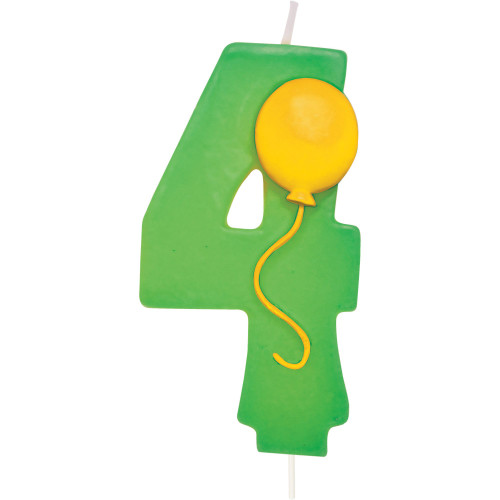 Pack of 6 Green and Yellow Molded Numeral "4" with Balloon Birthday Party Candles 3.5"