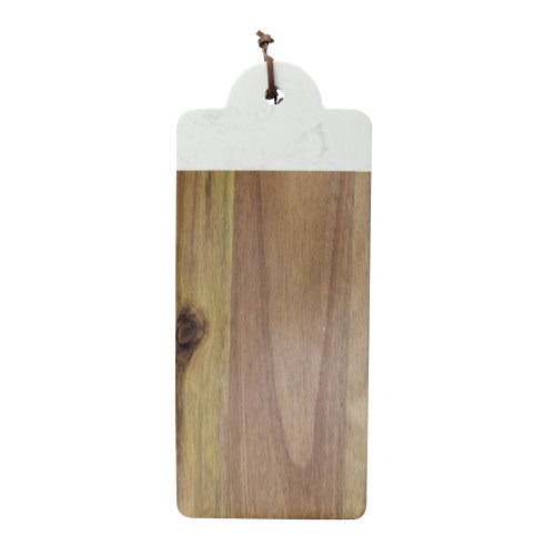 14" Ivory White and Brown Marble and Solid Wood Cheese Cutting Board