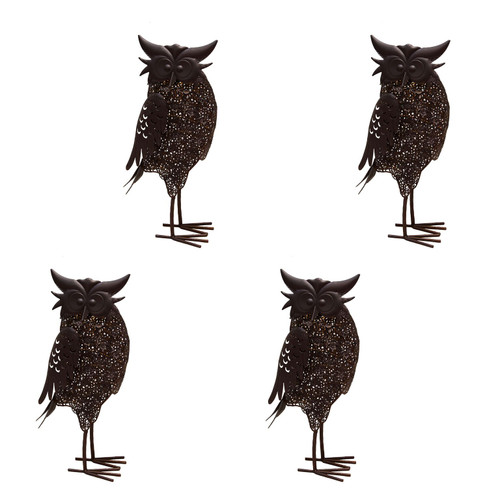 Set of 4 Brown Solar LED Lighted Owl Outdoor Garden Statues 16.5"