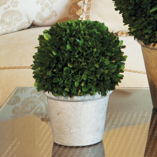 12" Green and Gray Contemporary Artificial Ball Topiary in Pot