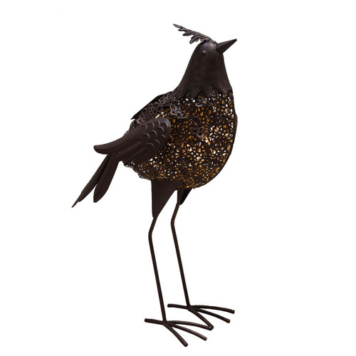 20.25" Brown Solar LED Lighted Bird Outdoor Garden Statue