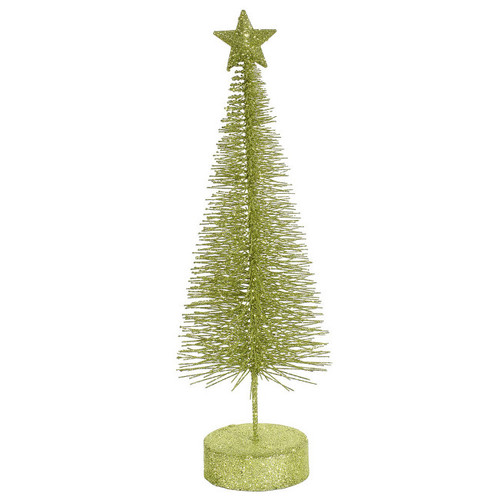Vickerman Set of 2 Green Glitter Sisal Artificial Tabletop Christmas Trees 8" - O122513