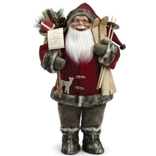 18" Santa Claus with Skis and Fur Boots Christmas Figure