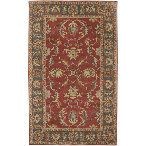 5' x 8' Floral Red and Gray Hand Tufted Rectangular Wool Area Throw Rug