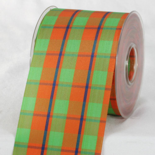Orange and Green Plaid Patterned Scotchshock Ribbon 2.75" x 27 Yards