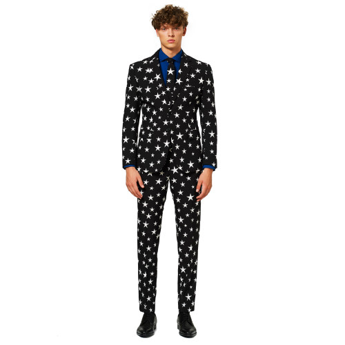 Black and Ivory Star Printed Men Adult Christmas Suit - US36