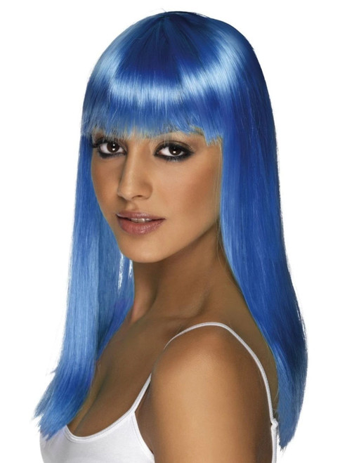 26" Neon Blue Glamourama Long with Fringe Women Adult Halloween Wig Costume Accessory - One Size