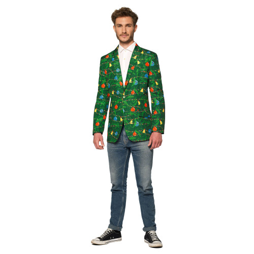 Green and Red Xmas Tree Men's Adult Christmas Light Up Blazer - 2XL