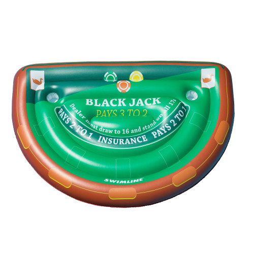 60" Green and Brown Inflatable Blackjack Table Game with Water Proof Cards