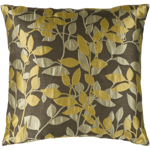 22" Lime Yellow and Brown Jacquard Square Throw Pillow Cover