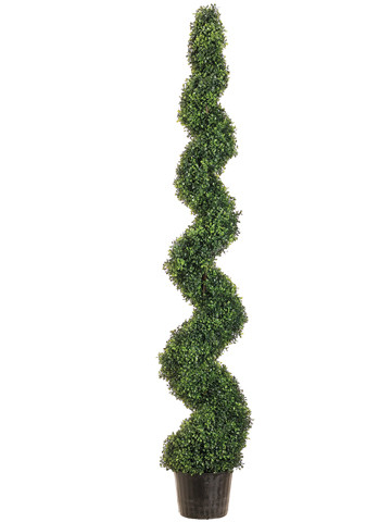 6' Potted Artificial Spiral Green Pond Boxwood Topiary Tree