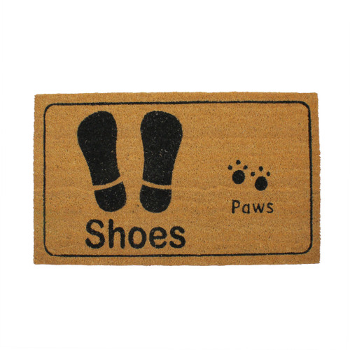 Beige and Black Shoe Prints with Paw Prints Doormat 18" x 30"