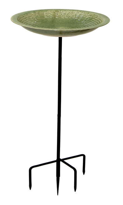 30” Light Green Porcelain Mounted Bird Bath with Stake Post - 30925096