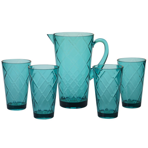5pc Teal Blue Contemporary Durable Drinkware Set 12"