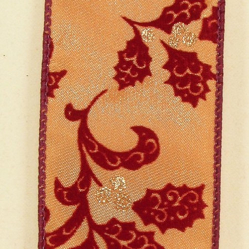 Metallic Red and Gold Swirls Wired Craft Christmas  Ribbon 2" x 20 Yards