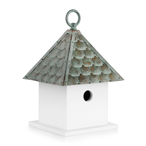 12" White and Gray Bungalow Outdoor Garden Birdhouse