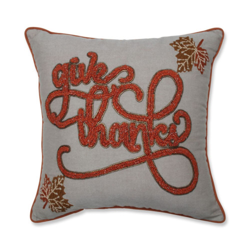 18" Orange and Gold Harvest "give thanks" Square Throw Pillow
