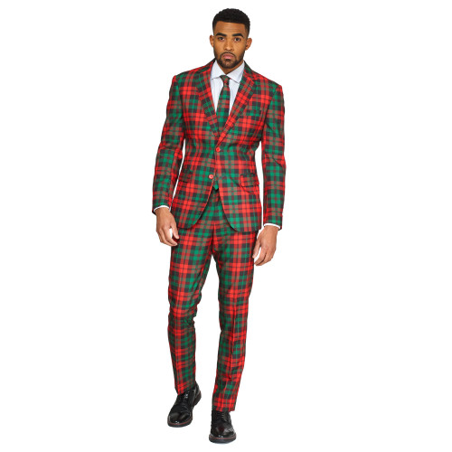 Green and Red Trendy Tartan Men's Adult Christmas Suit - US48