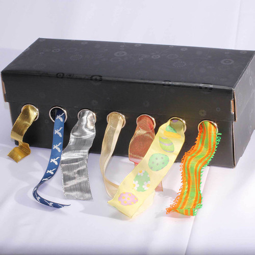 Pack of 4 Black Floral Designed Craft Ribbon Dispensing Storage Boxes 13"