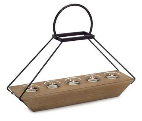 15” Framed Petite Candle Holder with Five Votive Cups and Carrying Handle