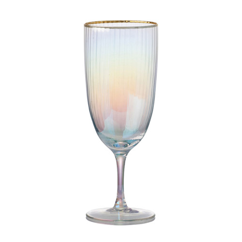 8.25" Iridescent and Gold Transitional Ribbed Goblet