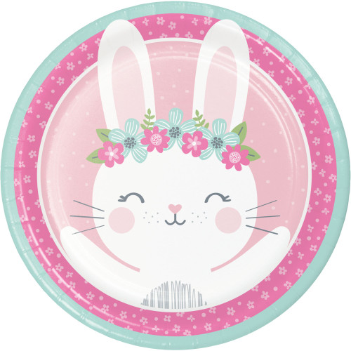 Club Pack of 96 Blue and Pink Bunny Round Dinner Plates 8.75"