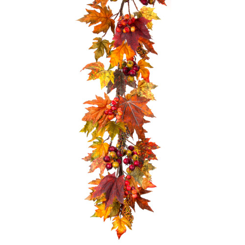Set of 2 Orange and Red Fall Leaf Artificial Garland, 64"