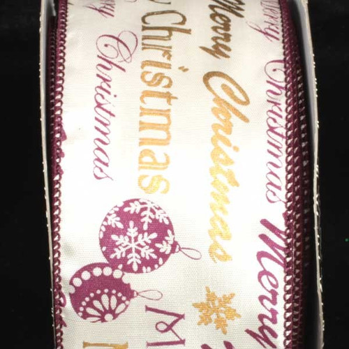 Purple and White Merry Christmas Wired Craft Ribbon 2.5" x 40 Yards