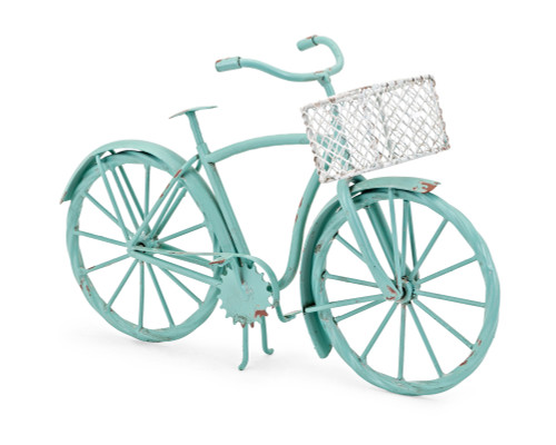 12" Distressed Blue and White Decorative Tabletop Bike With Basket