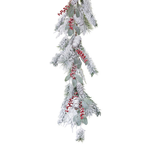 68" Red and White Snowy Mixed Pine Christmas Garland
