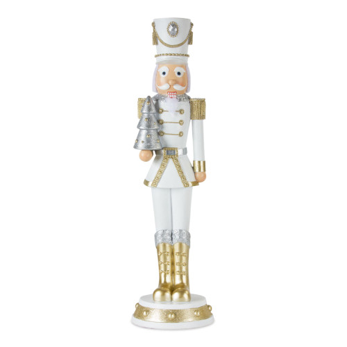 Set of 3 White and Gold Traditional Christmas Nutcracker 19"