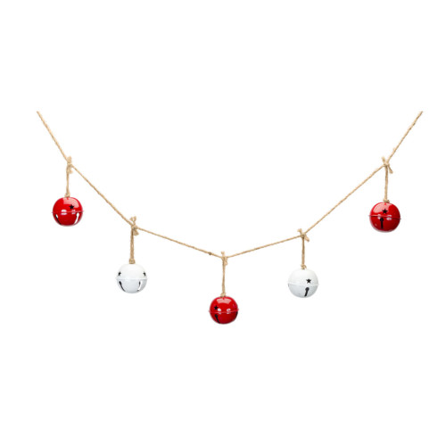 Set of 6 Red and White Sleigh Bell Christmas Garland, 54"
