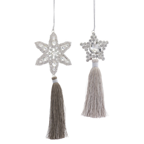 Set of 12 Gray and Silver Tassel Embellished Christmas Ornaments 9"