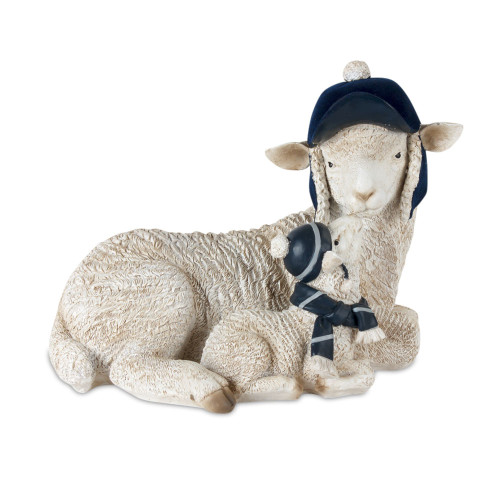 Set of 2 White and Blue Sheep with Hats Christmas Tabletop Figurines 9.25"