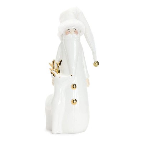 Set of 4 White and Gold Traditional Christmas Santa and Deer Figurine 12"