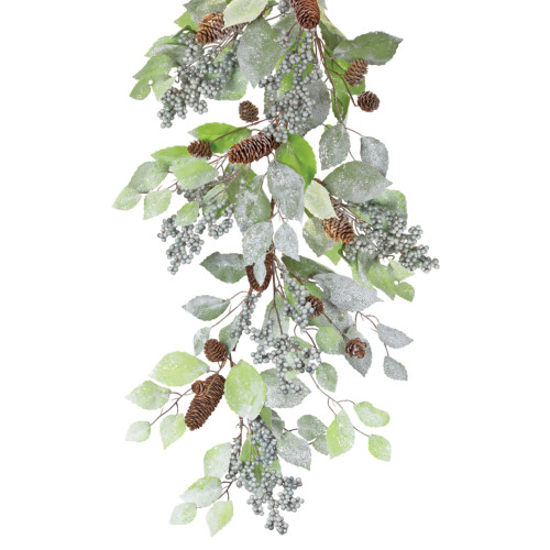 Set of 2 Green Glittering Leaf and Berry Artificial Christmas Garlands 61"