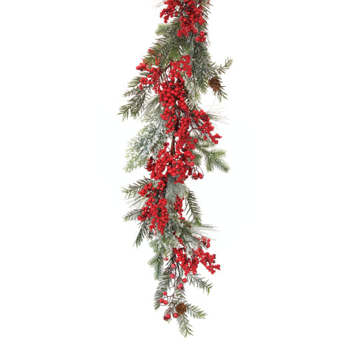 Set of 2 Red Pine and Berry Artificial Christmas Garland, 6'