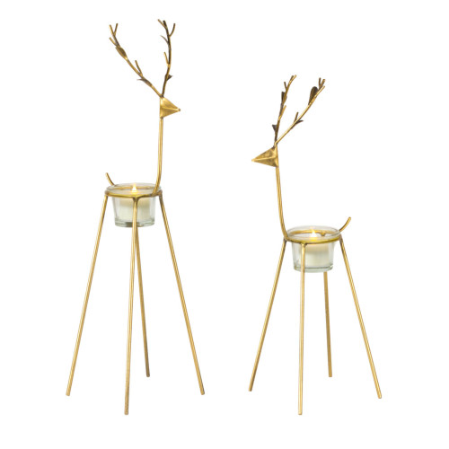 Set of 2 Gold and Clear Deer Votive Candle Holder 18"