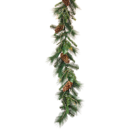 Set of 2 Green, Brown, and Purple Holiday Collections Pine and Magnolia Leaf Garland, 6'